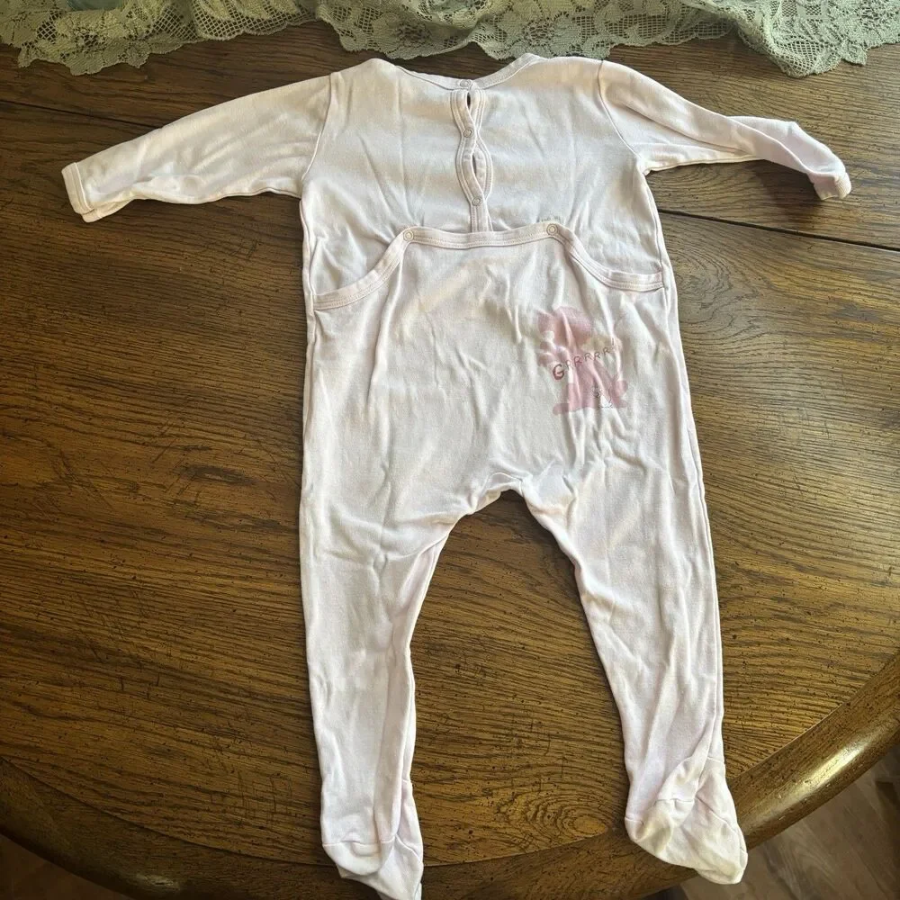 Petit Bateau Baby White‎ Long Sleeve Bodysuit 18 Months Cotton Circus Animals
